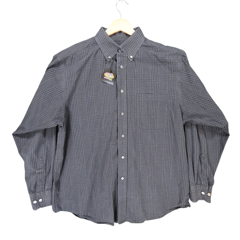 Roundtree & Yorke Button Down‎ Mens Large Black Excellent Gingham Plaid
